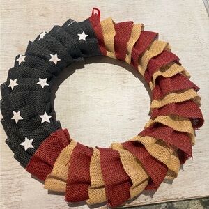 Patriotic Burlap Wreath - Red, Black, and Tan